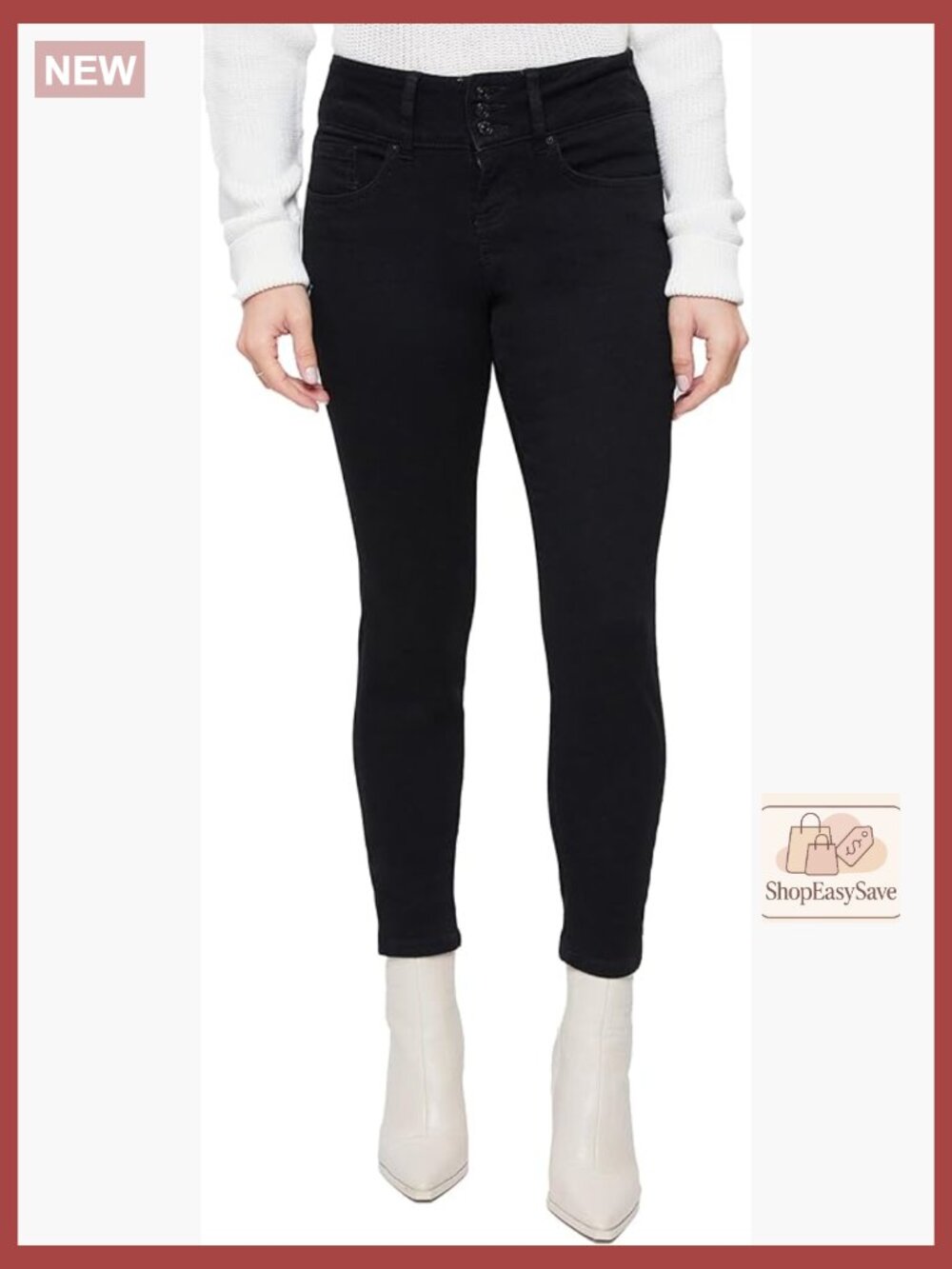 High Rise Skinny Jeans Petite 3 Button Stretch Denim Sleek Fit Ankle Leg